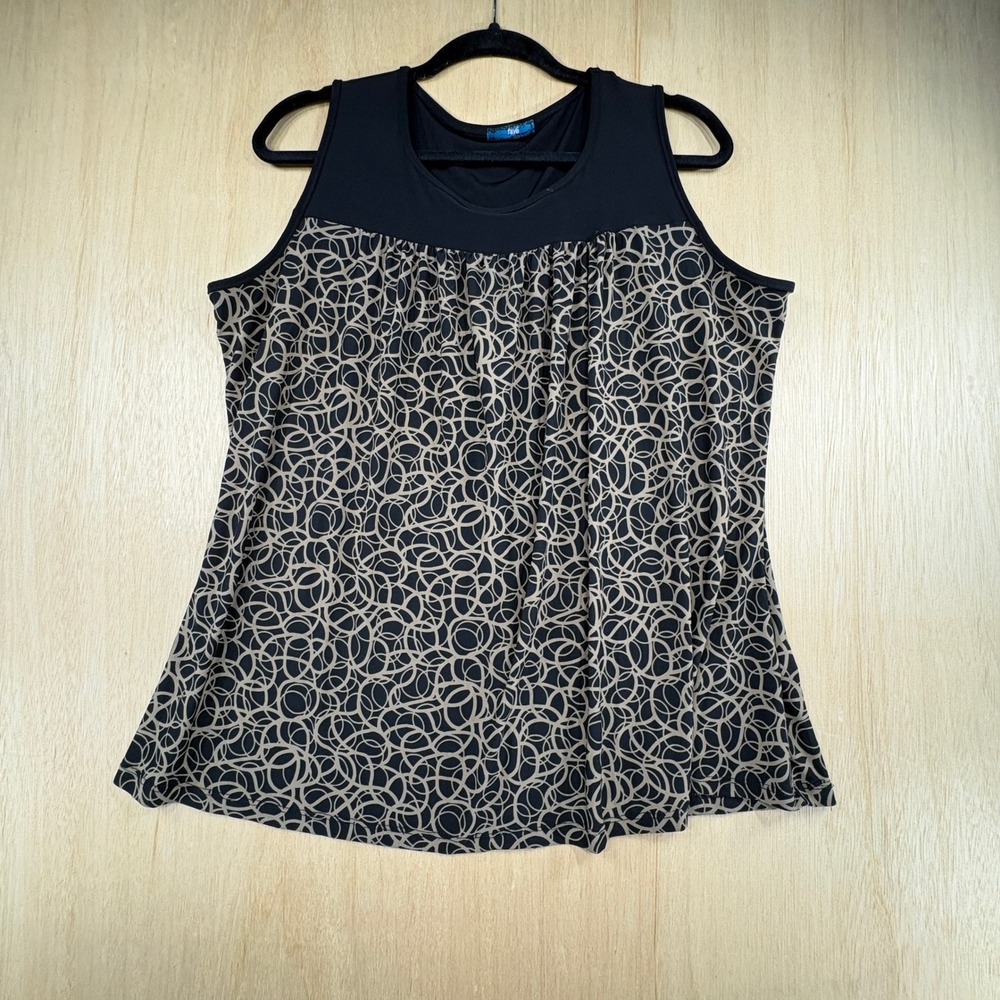 Fave Womens Geometric Circle Print Sleeveless Tank Top Black Tan Stretch XL